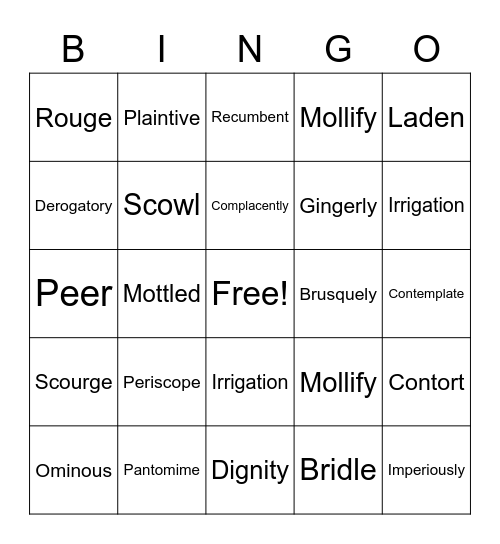 Vocabulary BINGO Card