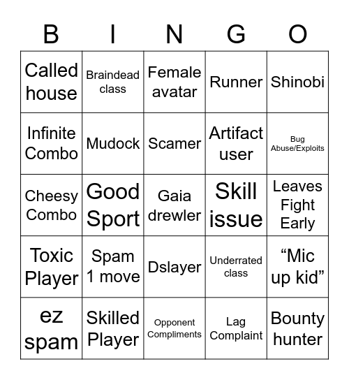 Rouge lineage bingo Card