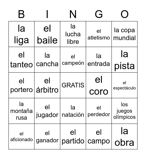 Los Pasatiempos Bingo Card