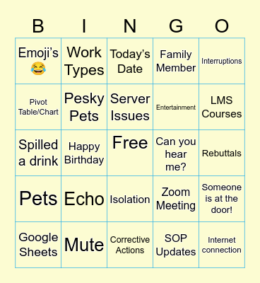 Remote Work Bingo Card