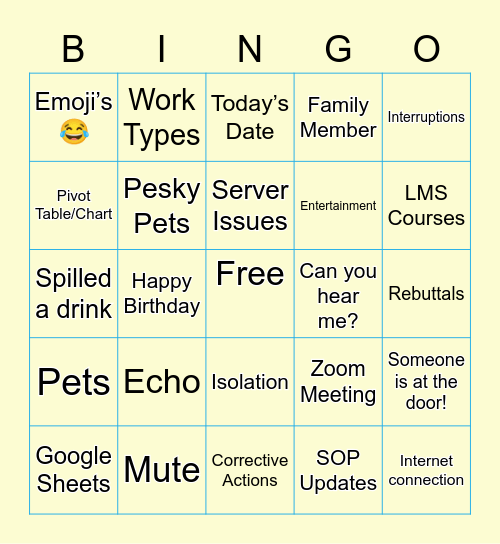 Remote Work Bingo Card