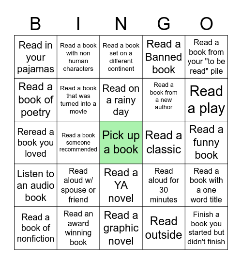 Summer Book Bingo Card