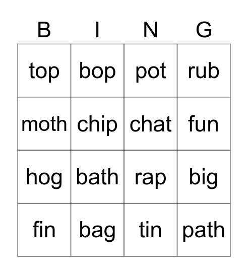 CVC Bingo Card