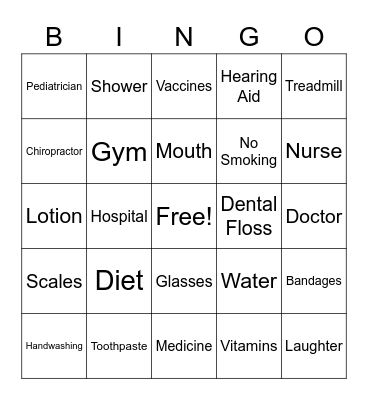 A Healthy You Bingo Card