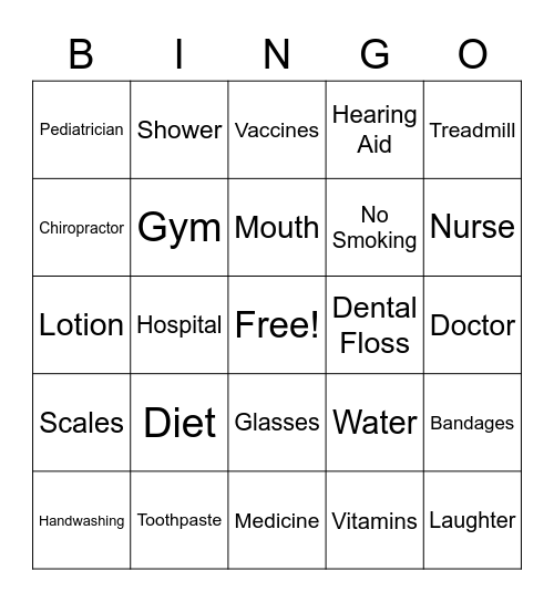 A Healthy You Bingo Card