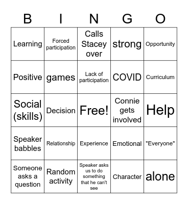 Teacher Torture Bingo Day #2 Bingo Card