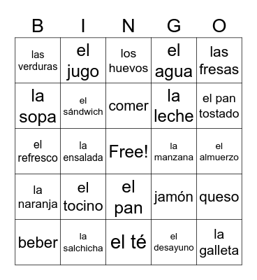 el desayuno Bingo Card