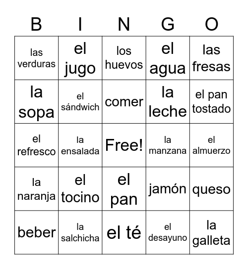 el desayuno Bingo Card