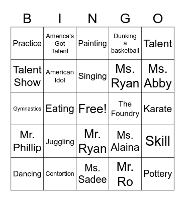 Talent BINGO Card