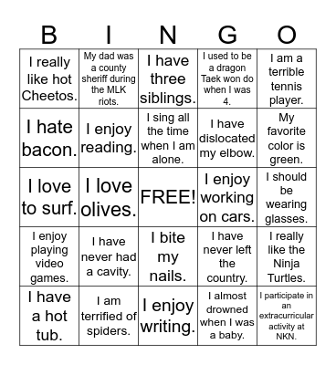 Period 6- Icebreaker BINGO Card