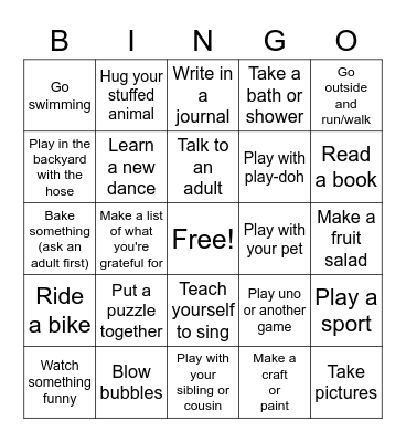 Take Care Of Yourself This Summer Bingo Card