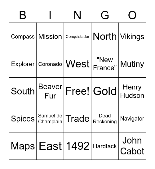 Early Explorer Bingo Card