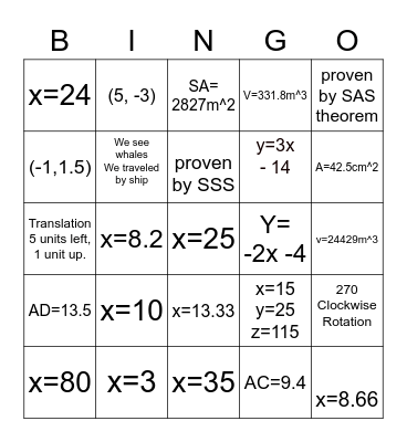 geometry Bingo Card