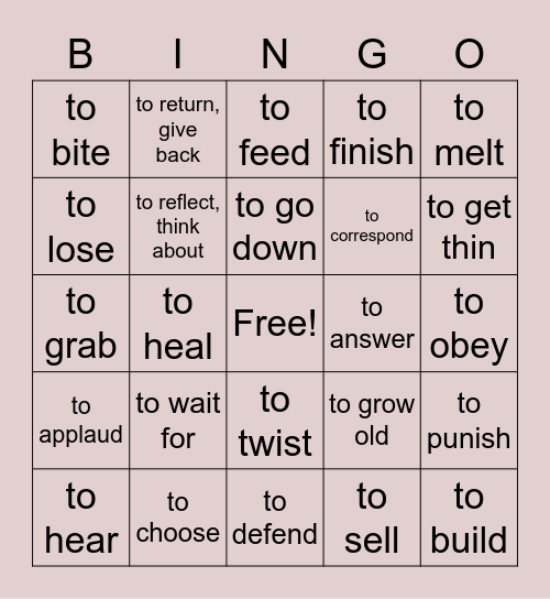 Ir and Re verb (Infinitive) Bingo Card