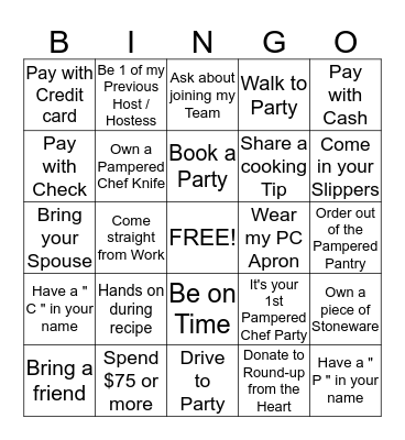 Pampered Chef Bingo Card