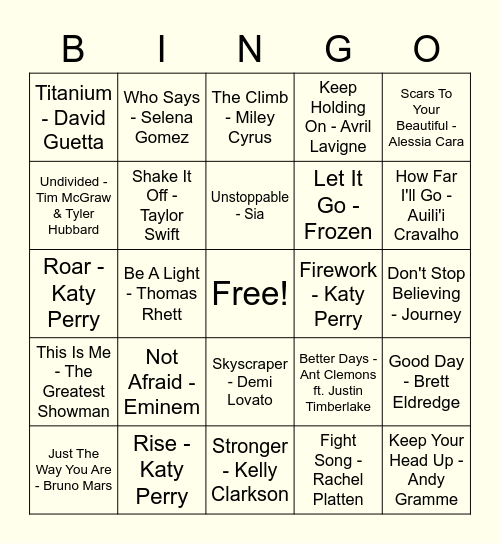 Wellness Music Bingo Card