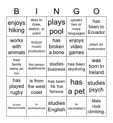 Social Bingo Card