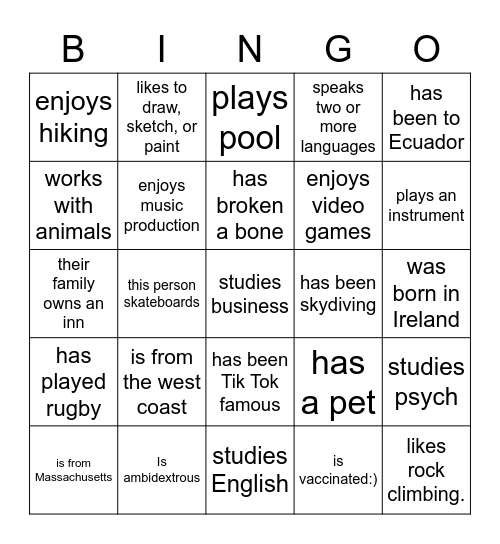 Social Bingo Card