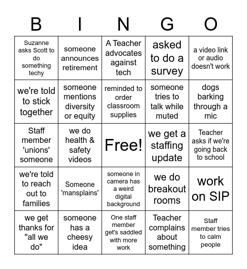 June Staff Meeting Bingo Card