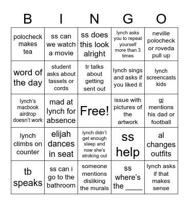 per 4 bingo GANG Bingo Card