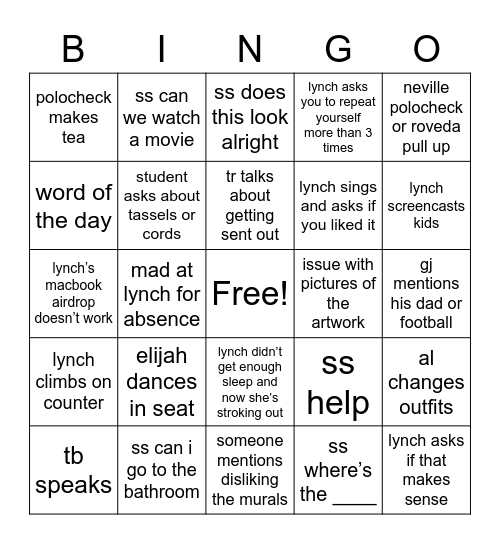 per 4 bingo GANG Bingo Card