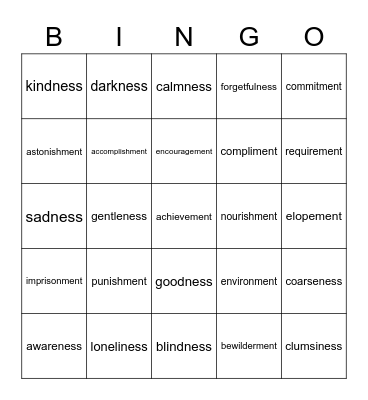 ment and ness BINGO Card