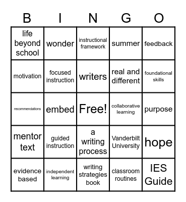 Effective Writers Course 1 Bingo Card