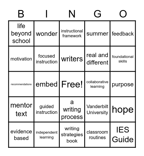 Effective Writers Course 1 Bingo Card