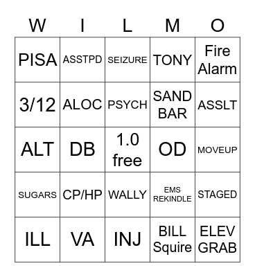 WILMO Bingo Card