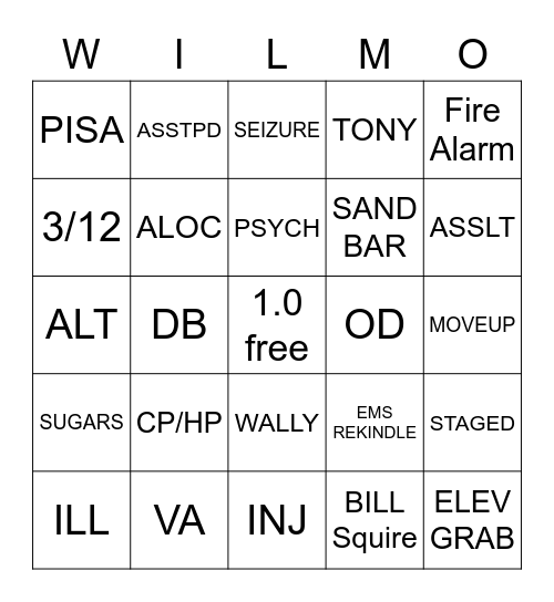 WILMO Bingo Card