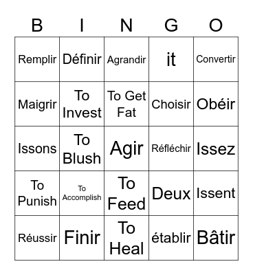 -IR Verbs Bingo Card