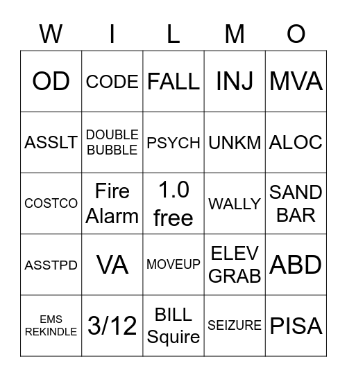 WILMO Bingo Card