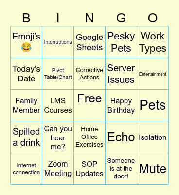 Remote Work Bingo Card