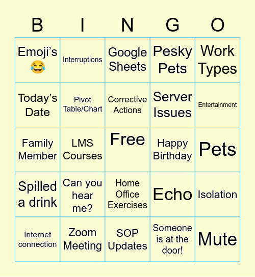 Remote Work Bingo Card