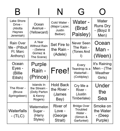 H2O Bingo Card