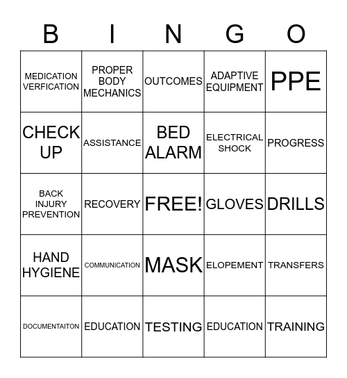 SAFETY Bingo Card