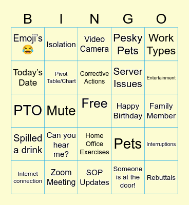 Remote Work Bingo Card