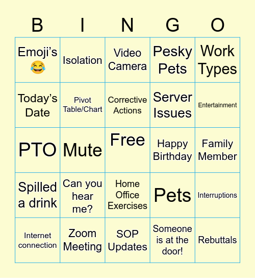 Remote Work Bingo Card