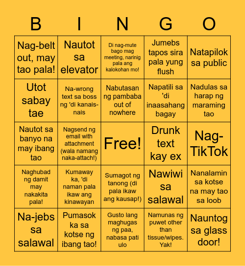 Kahiya-hiyang Bingo! Bingo Card