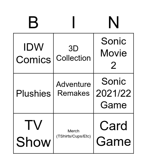 Sonic Central 2021 Bingo Card