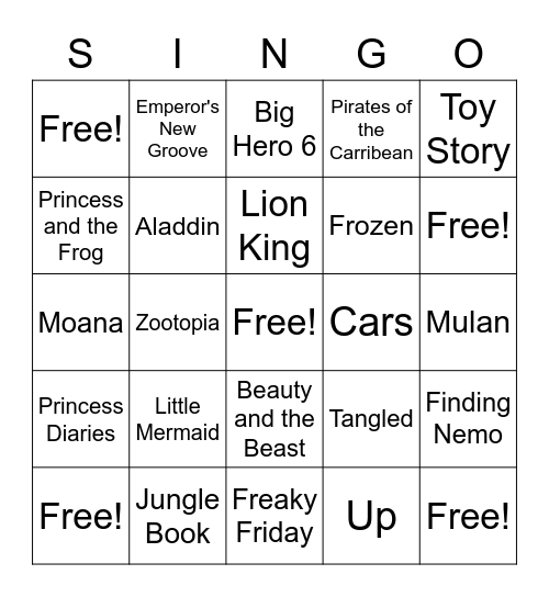 Disney Emoji Singo Bingo Card