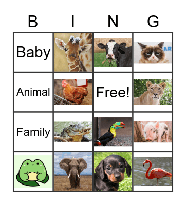 Animal Bingo Card