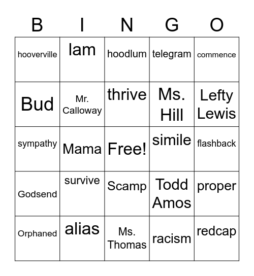 Word Catcher Bingo Card