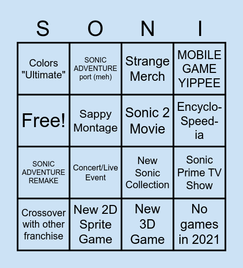 Sanic Bingo Card