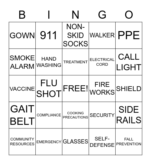 SAFETY Bingo Card