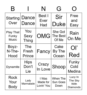 Music Bingo 99 Bingo Card