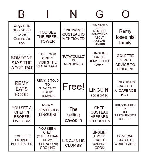 RATATOUILLE Bingo Card