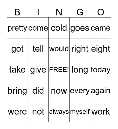 Aniya's Sight Words Bingo Card