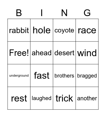 The Coyote and the Rabbit Bingo Card
