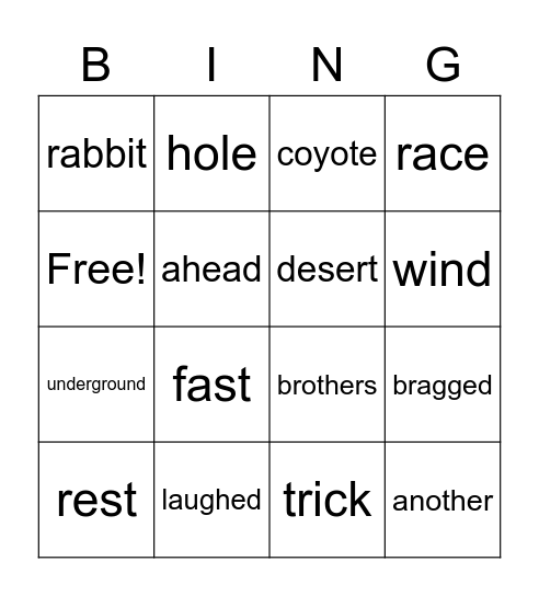 The Coyote and the Rabbit Bingo Card